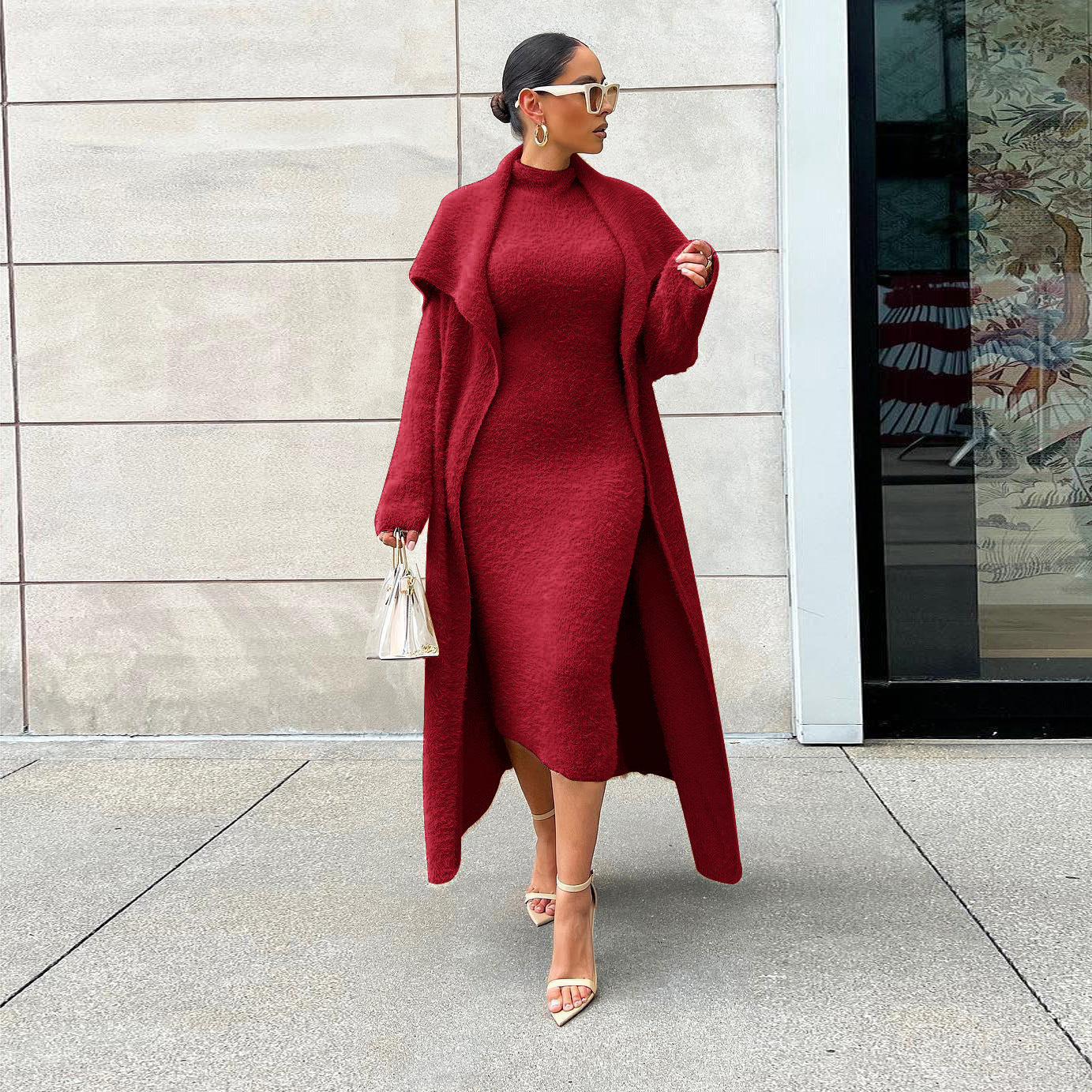Autumn And Winter Elegant Dress Long Cardigan Velvet Two-piece Suit Grayceful LLC