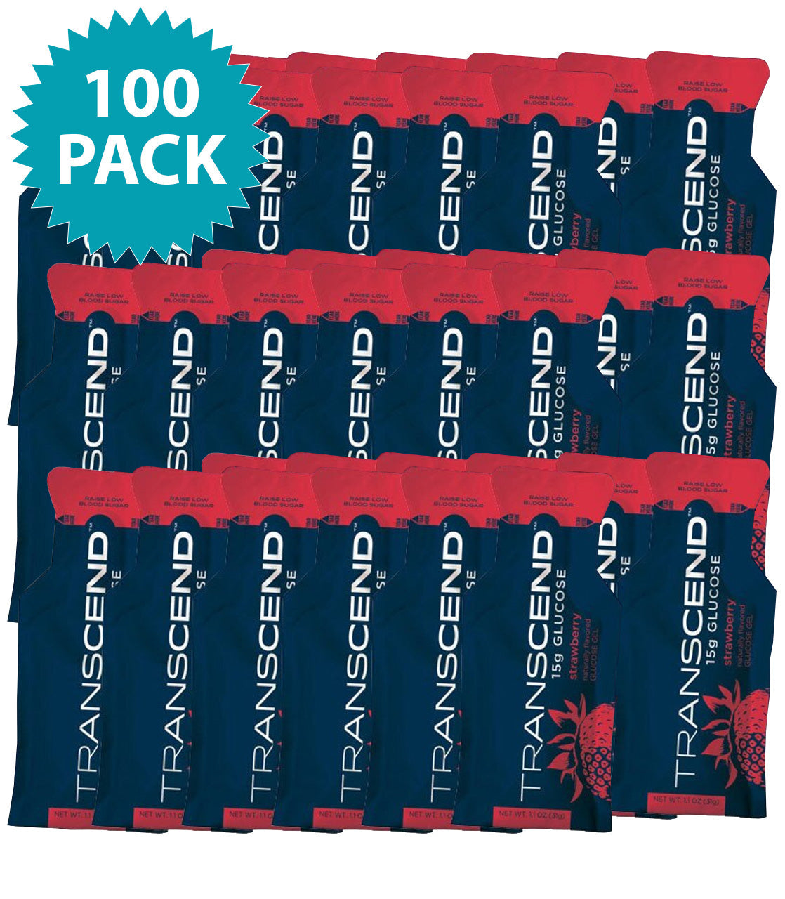 Transcend 15g Glucose Gel, Strawberry, Bulk, Case of 100 quakekits.com