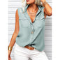 Women's Lapel Collar Sleeveless Top – Loose Fit, Pockets, Solid Color FitiqueFit