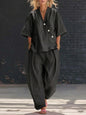 V-Neck Short Sleeve Top & High-Waist Trousers Two-Piece Set FitiqueFit