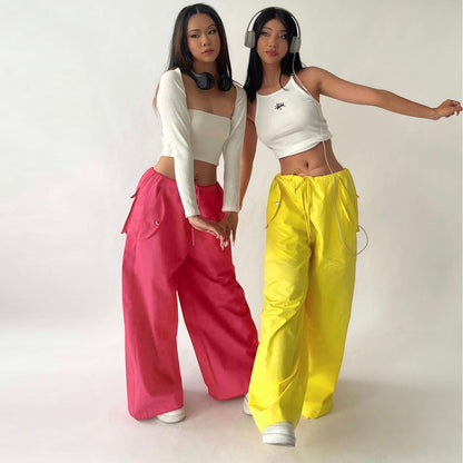 Women's High-Waist Lace-Up Straight-Leg Cargo Pants – Loose Fit FitiqueFit