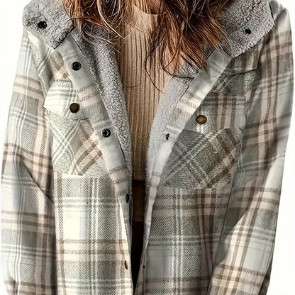 Women's Plaid Button-Up Long Sleeve Jacket FitiqueFit