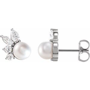 Platinum Cultured White Akoya Pearl & 1/2 CTW Natural Diamond Earrings Ethereal Legacy Boutiques
