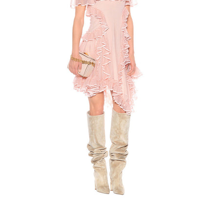 Pointed chunky heel pleated knee high boots See size chart under “more details” The Fashion Celestial