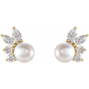 14K Yellow Cultured White Akoya Pearl & 1/2 CTW Natural Diamond Earrings Ethereal Legacy Boutiques