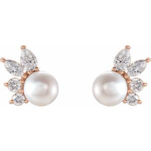 14K Rose Cultured White Akoya Pearl & 1/2 CTW Natural Diamond Earrings Ethereal Legacy Boutiques