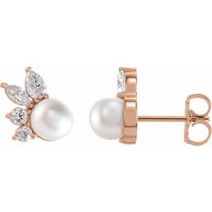 14K Rose Cultured White Akoya Pearl & 1/2 CTW Natural Diamond Earrings Ethereal Legacy Boutiques