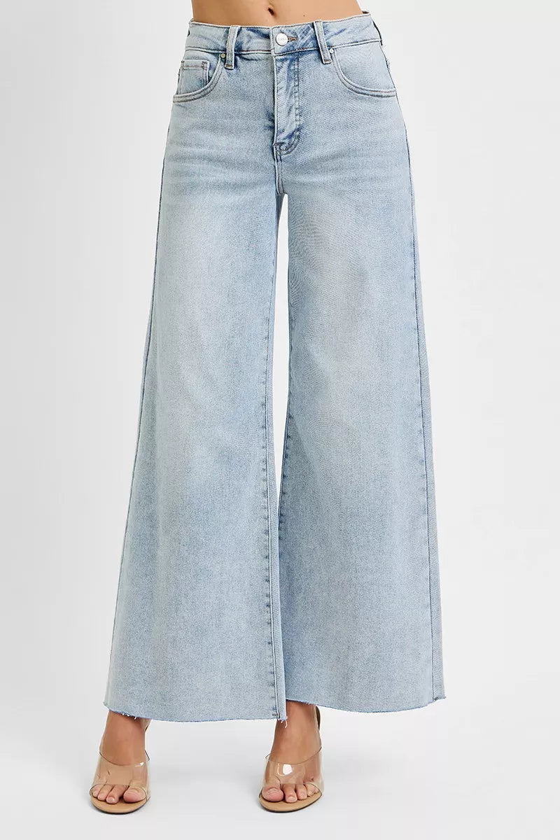 RISEN Full Size High Rise Ankle Wide Palazzo Jeans Plus Size Garden Naked Curves