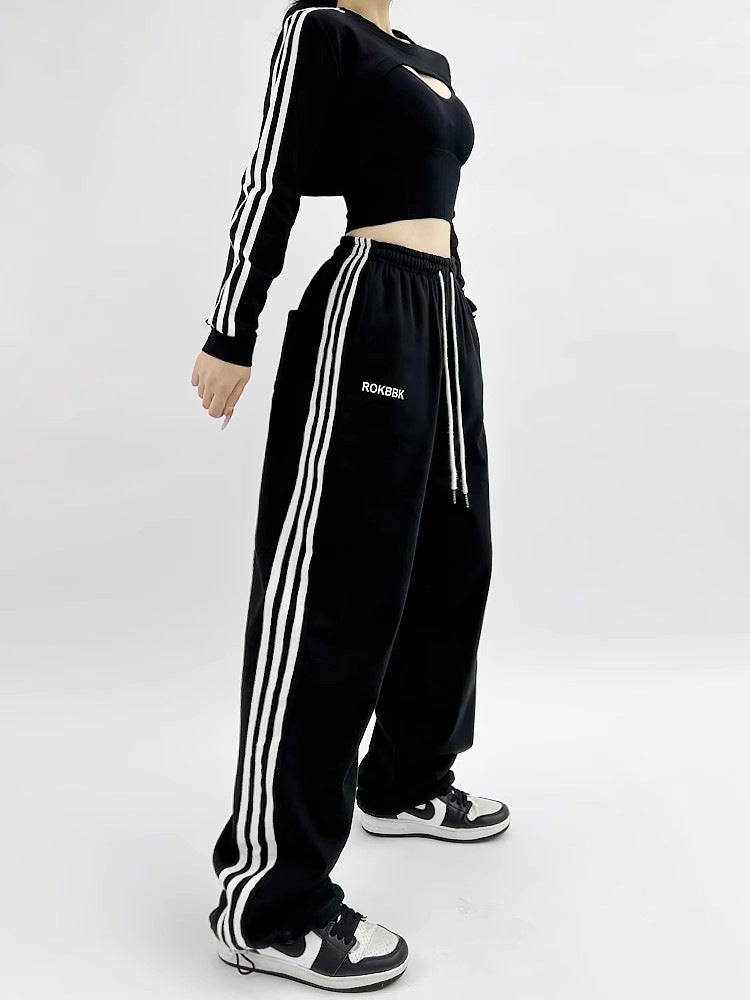 Embroidered Patchwork Wide-Leg Athletic Sweatpants | 4 Colors FitiqueFit