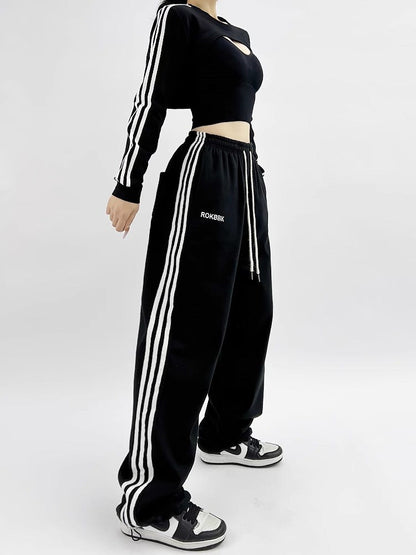 Embroidered Patchwork Wide-Leg Athletic Sweatpants | 4 Colors FitiqueFit