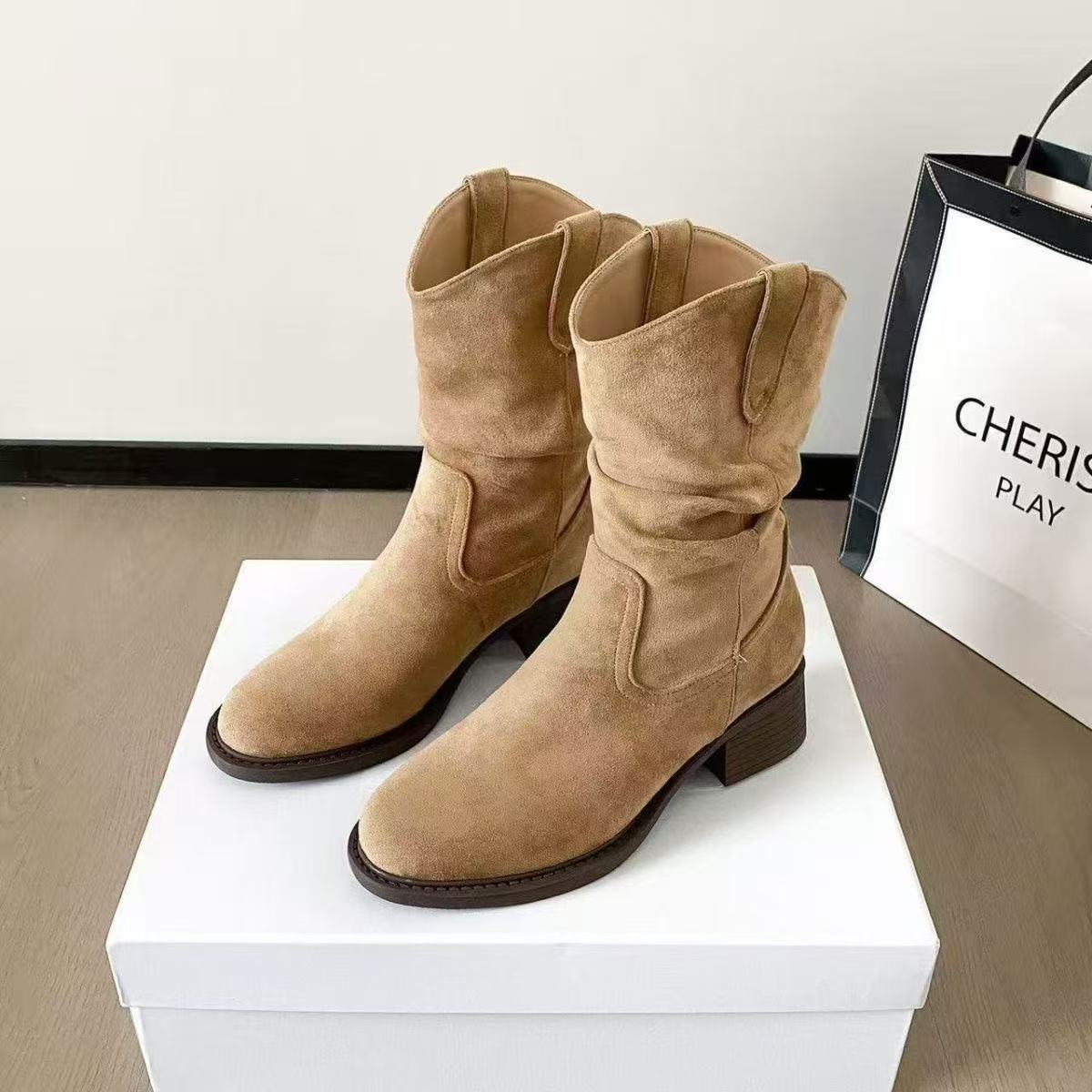 Solid Color Chunky Heel Ankle Boots Women | Versatile Style FitiqueFit