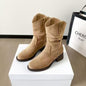 Solid Color Chunky Heel Ankle Boots Women | Versatile Style FitiqueFit