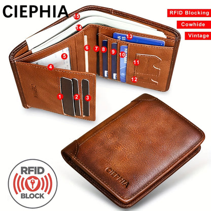 Genuine Leather Men's Wallet/Ultra-Thin Top-Grain Cowhide/Compact Multi-Function ID Credit Card Holder/RFID Blocking/Blessing Card Set/Christmas Valentine's Day Father's Day Gift NovaCart
