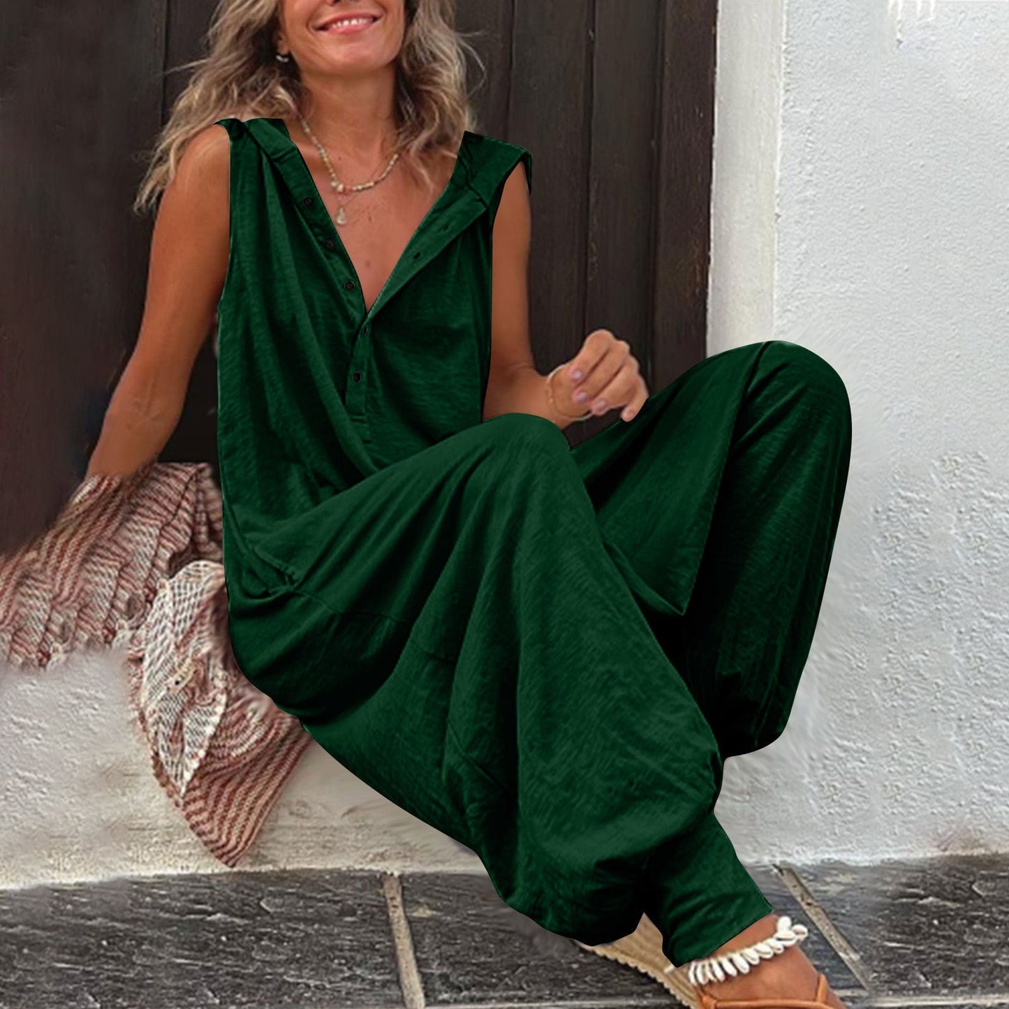 Women’s Sleeveless Hooded Relaxed Fit Jumpsuit FitiqueFit