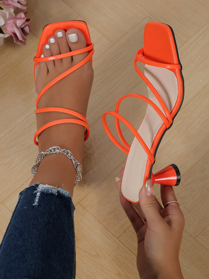 Women's Square Toe Chunky Heel Open-Toe Sandals – Cross Strap FitiqueFit