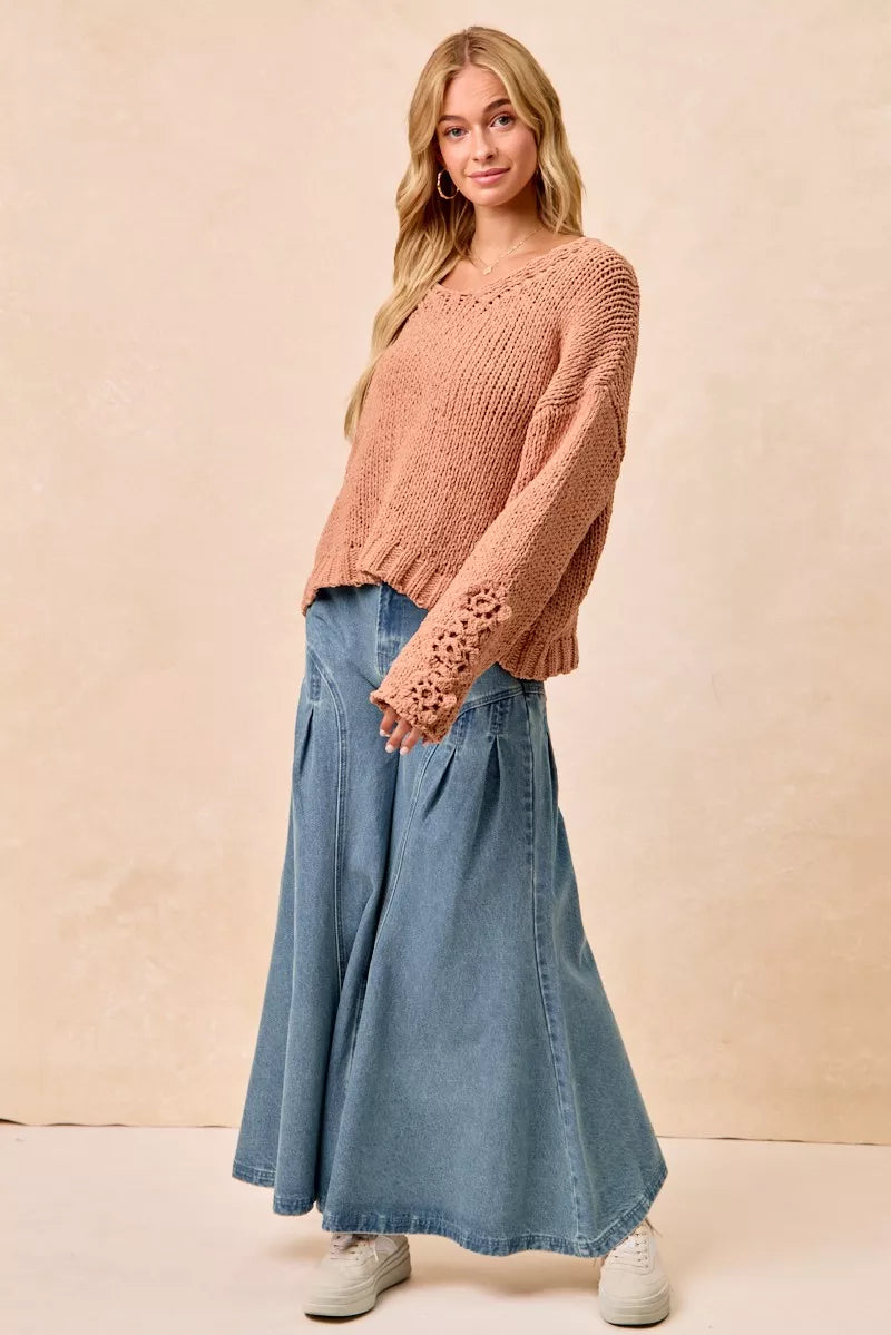 BiBi Chunky Knit Sweater with Flower Detail Sleeves FitiqueFit