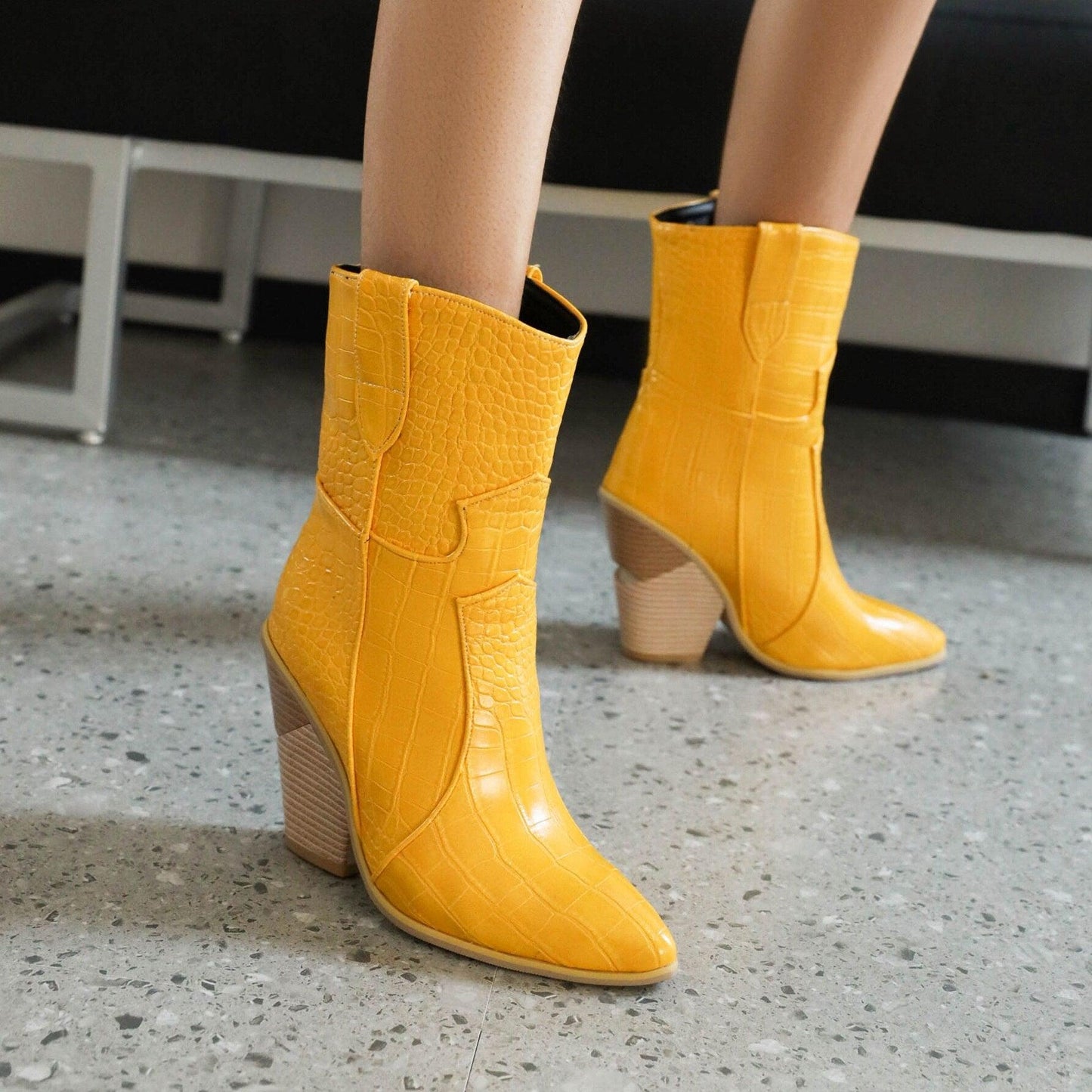 Cowgirl Chic High Heel Ankle Boots - Trendy Denim and Leather Boots for Women Country in My Heart