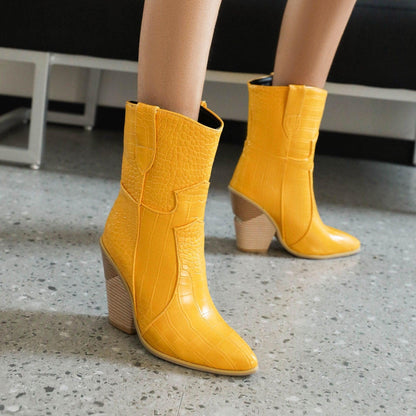 Cowgirl Chic High Heel Ankle Boots - Trendy Denim and Leather Boots for Women Country in My Heart