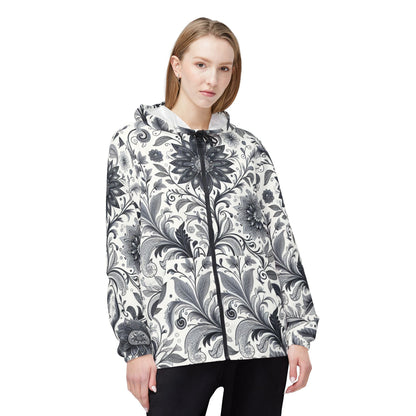 Floral Pattern Windbreaker Jacket, Lightweight Rain Jacket, Stylish Outerwear, Perfect Gift for Her, Outdoor Adventures, Trendy Layering Grayceful LLC