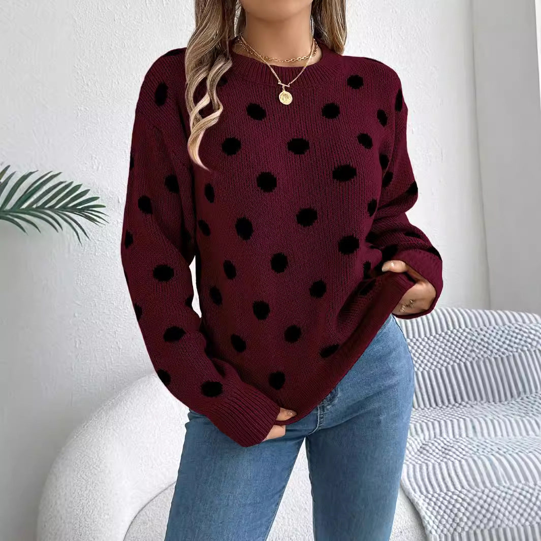 Polka Dot Long-Sleeved Pullover Sweater – Cozy and Stylish Cowgirl Sweater Country in My Heart