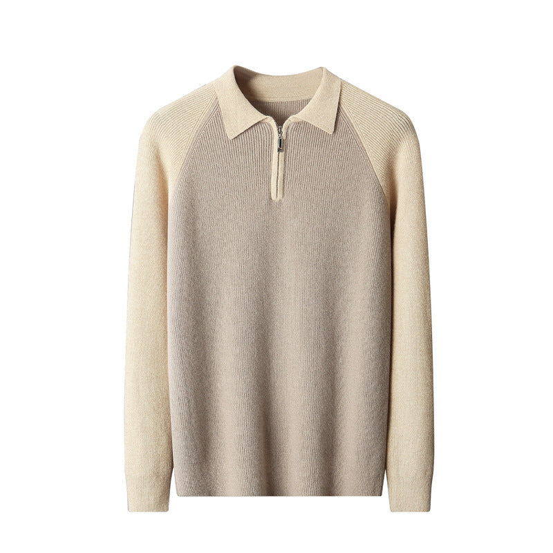 Half Zipper Contrast Color Lapels Sweater For Men Grayceful LLC
