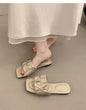 Minimalist Pleated Flat Slide Sandals – Square Toe Faux Leather FitiqueFit