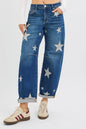 RISEN Mid Rise Ankle Length Relaxed Barrel Star Printed Jeans West2East Surf