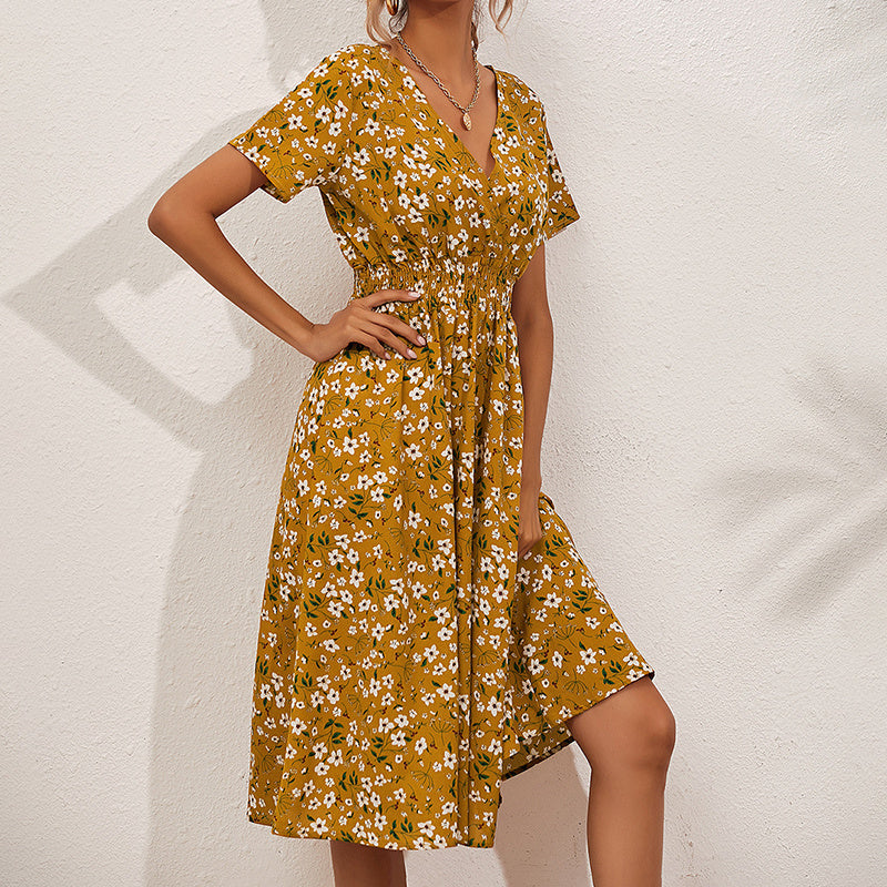 V-Neck Floral Print A-Line Satin Maxi Dress | 8 Colors FitiqueFit