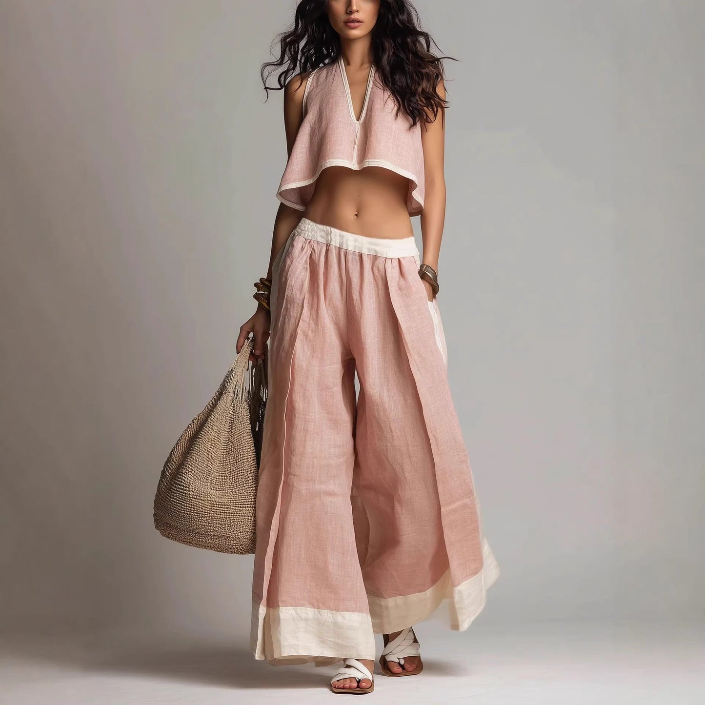 Sleeveless V-Neck Two-Piece Set – Solid Color Lounge & Casual Outfit FitiqueFit
