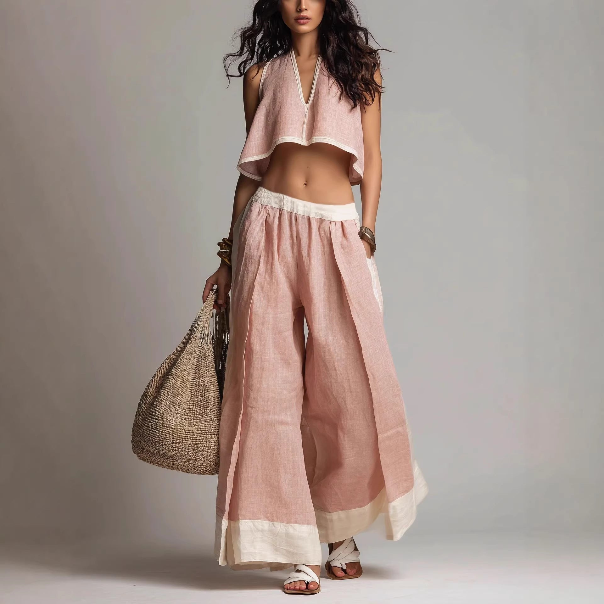 Sleeveless V-Neck Two-Piece Set – Solid Color Lounge & Casual Outfit FitiqueFit