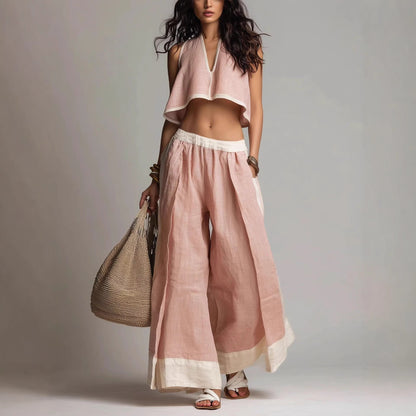 Sleeveless V-Neck Two-Piece Set – Solid Color Lounge & Casual Outfit FitiqueFit