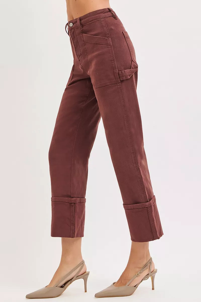 RISEN Full Size High Rise Wide Straight Cuffed Patch Jeans Plus Size West2East Surf