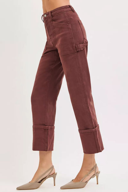 RISEN Full Size High Rise Wide Straight Cuffed Patch Jeans Plus Size West2East Surf