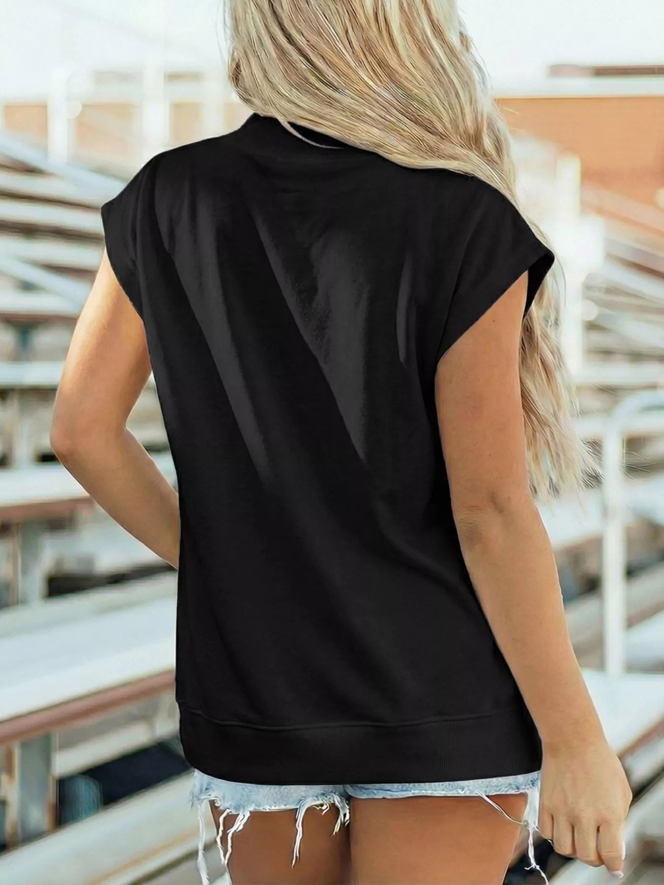 Mock Neck Cap Sleeve Blouse New Era Fashion LLc