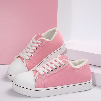 Women's Lace-Up Canvas Sneakers – Lightweight Flat Low-Top FitiqueFit