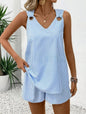 Striped Stand Collar Sleeveless Top & Shorts Set – Women's Summer Two-Piece FitiqueFit