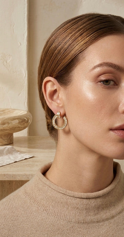 The "Star Ring" Baguette C-Hoops | 925 Silver & 18K Gold Plated Tinyloverclothing