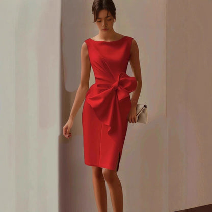 Women's Bow-Knot Sleeveless Midi Dress – High Waist A-Line FitiqueFit