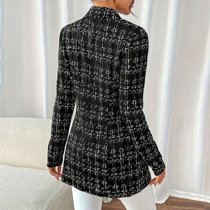 Women’s Plaid Double-Breasted Blazer FitiqueFit