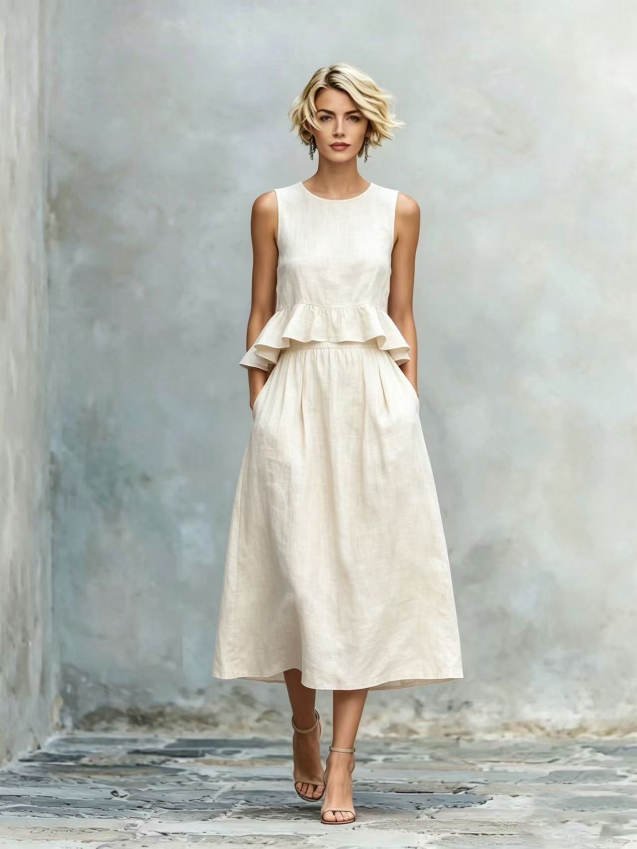 Women's Sleeveless High-Waist Ruffle Trim Maxi Dress FitiqueFit
