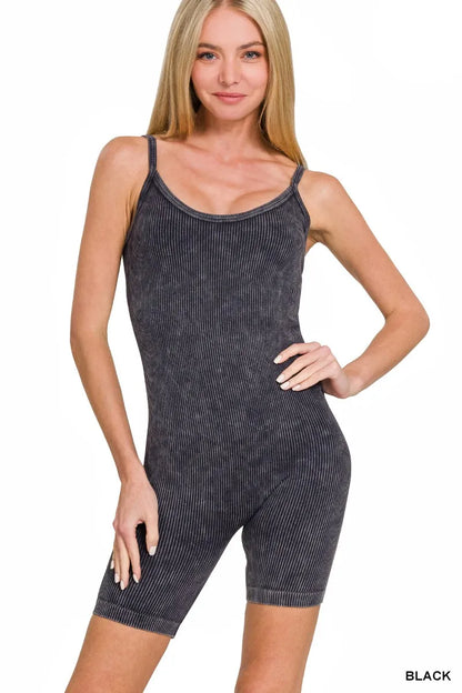 Zenana Stone Washed Ribbed Seamless Romper New Era Fashion LLc