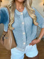 Women's Hollow-Out Knit Cardigan – Open Front, Short Sleeve, Solid Color FitiqueFit