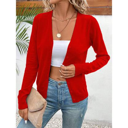 Women’s V‑Neck Button‑Down Cardigan Knit Sweater FitiqueFit