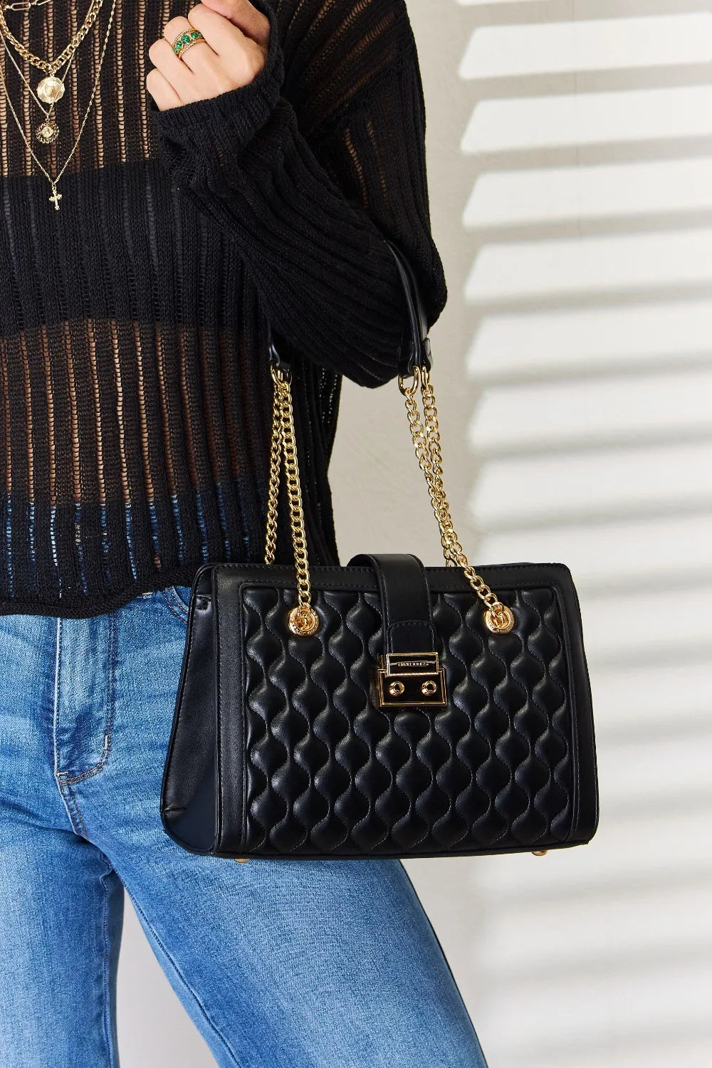 David Jones Quilted PU Leather Handbag New Era Fashion LLc