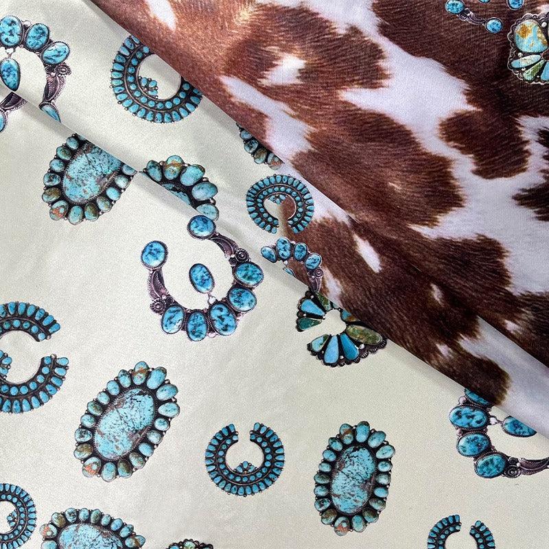 Western Style Cow Pattern Turquoise Scarf – Elegant Cowgirl Accessory Country in My Heart