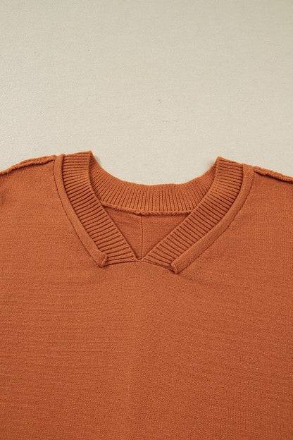Colorblock Raw Edge Bubble Sleeve V-Neck Sweater Shop Style & More | Fresh Looks, Everyday Deals & Free Shipping