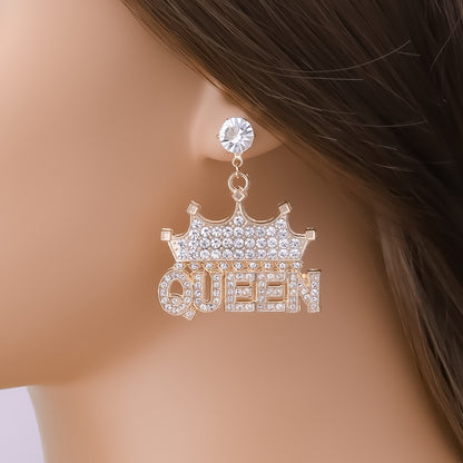 Exaggerated Rhinestone Drop Earrings Queen Letter Pendant Shiny Dangle Earrings All-match Women's Ear Jewelry NovaCart