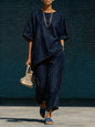 Women's Denim-Style Knit Top & Wide-Leg Pants Set – Casual 2-Piece FitiqueFit
