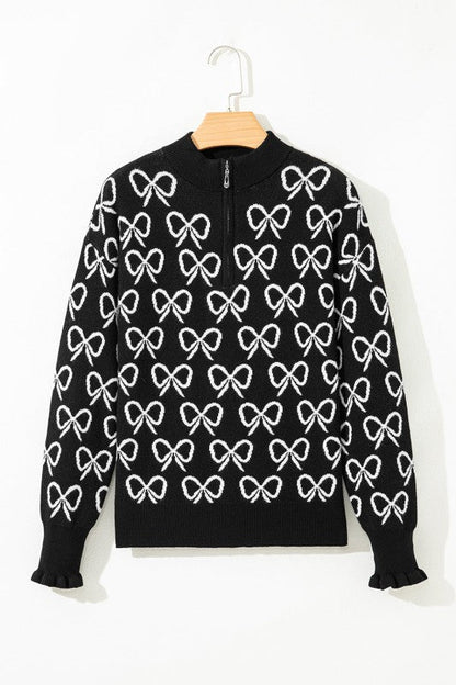 Bow Zipped Collar Drop Shoulder Sweater Shop Style & More | Fresh Looks, Everyday Deals & Free Shipping