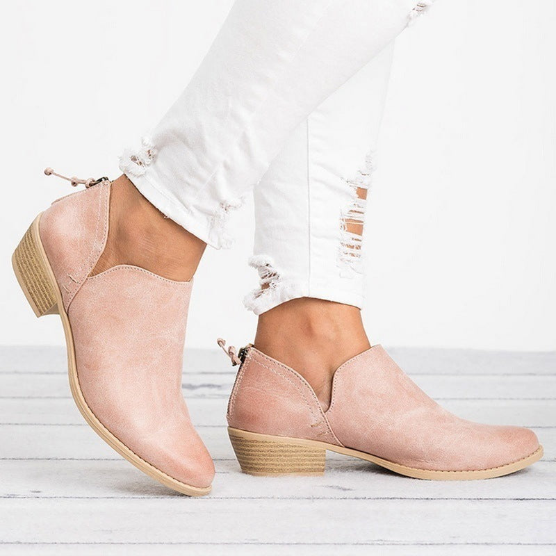 Women's Retro Chunky Heel Ankle Boots – Block Heel Faux Suede FitiqueFit